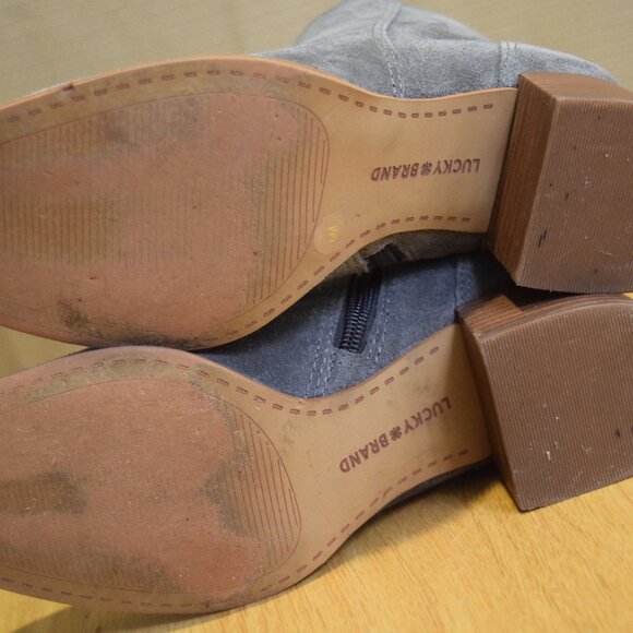 Lucky Brand Ankle Boots Gray Suede Womens Size 6 Used Chunky Heel "LK-LILYE" - Picture 11 of 11